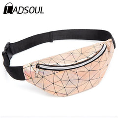 Women Waist Bags Pack Geometric Laser Pouch Sequins Rhombic Phone Bag