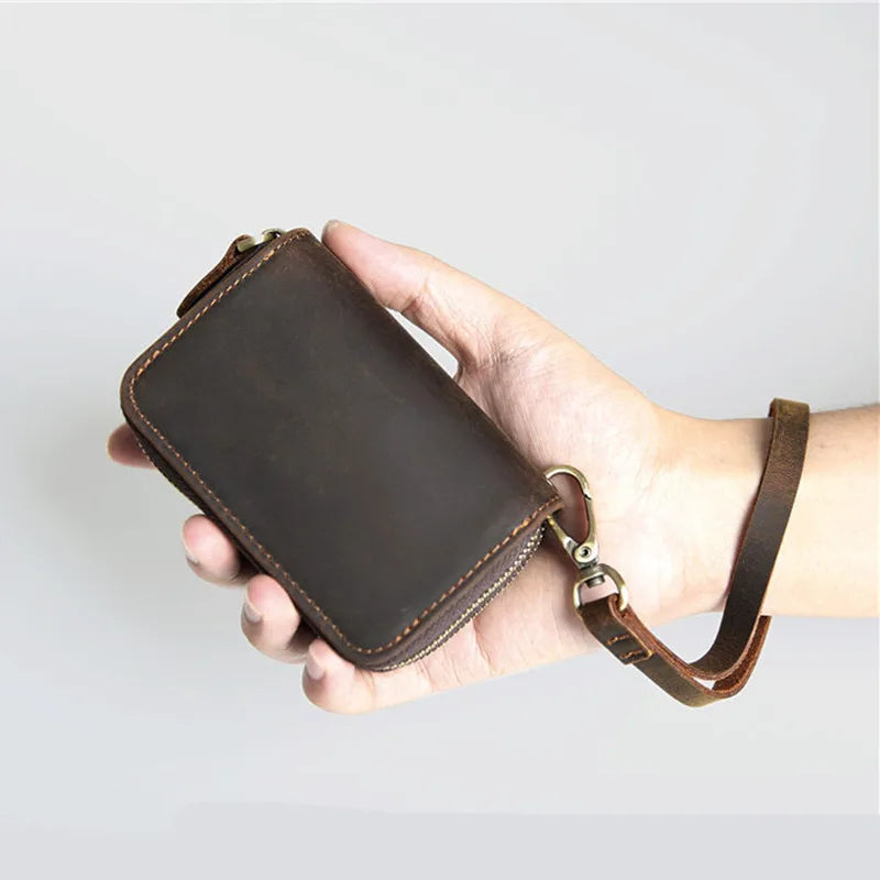 Leather Key Wallet Keychain Double Deck Key Case Men Key Holder