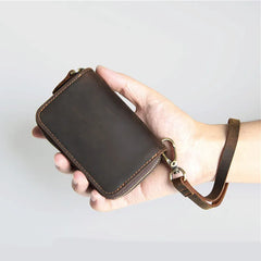 Leather Key Wallet Keychain Double Deck Key Case Men Key Holder