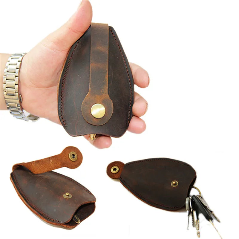 Vintage Crazy Horse Leather Key Wallet Keychain Covers Key Case Bag