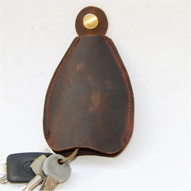 Vintage Crazy Horse Leather Key Wallet Keychain Covers Key Case Bag