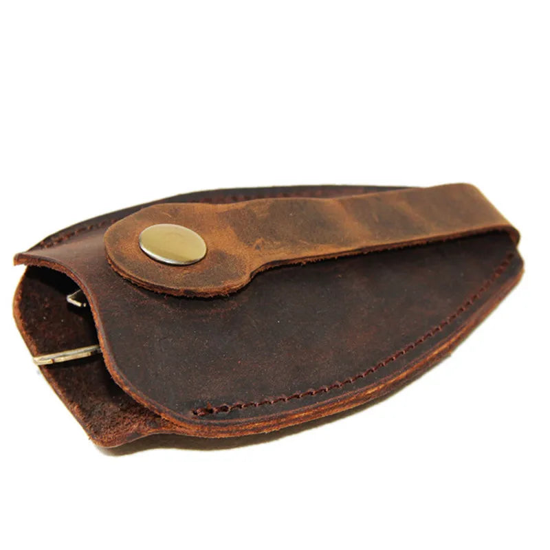 Vintage Crazy Horse Leather Key Wallet Keychain Covers Key Case Bag