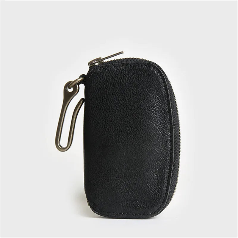 Vintage Cowhide Leather Key Wallet Male Key Holder Organizer Housekeeper Purse