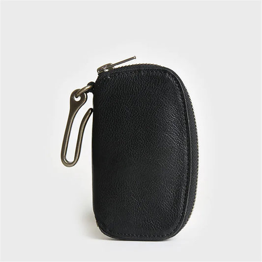 Vintage Cowhide Leather Key Wallet Male Key Holder Organizer Housekeeper Purse
