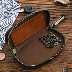 Vintage Cowhide Leather Key Wallet Male Key Holder Organizer Housekeeper Purse