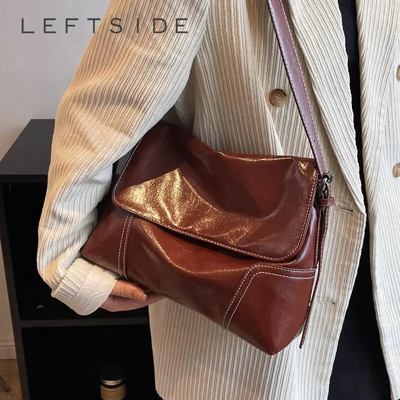 Vintage Small Leather Crossbody Bag Lady Hobo Purse