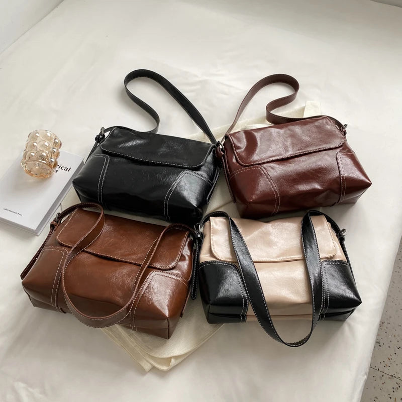 Vintage Small Leather Crossbody Bag Lady Hobo Purse