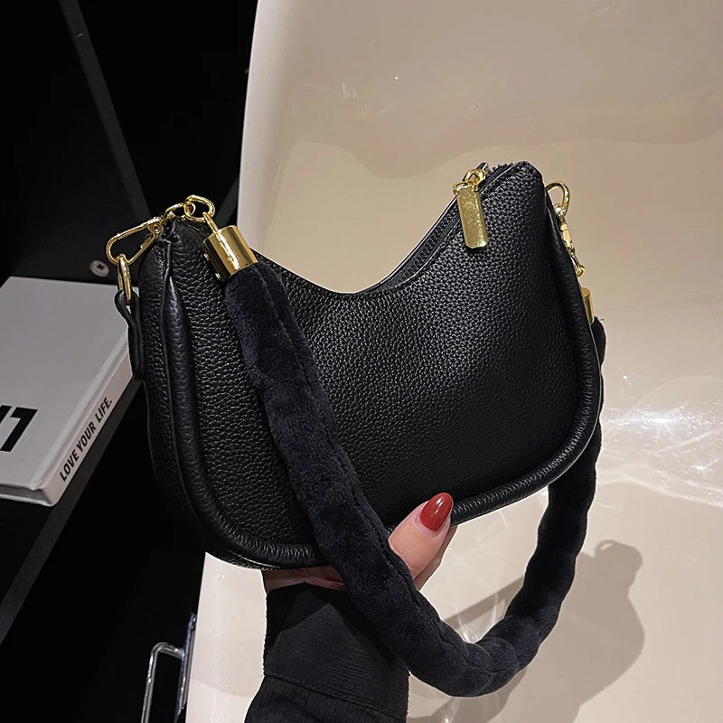 Vintage Small Leather Crossbody Bag for Women, Lady Hobo Saddle Bag