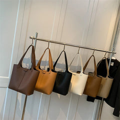 Vintage Leather Shoulder Bags for Women High Capacity Winter Bucket Handbags