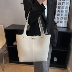Vintage Leather Shoulder Bags for Women High Capacity Winter Bucket Handbags
