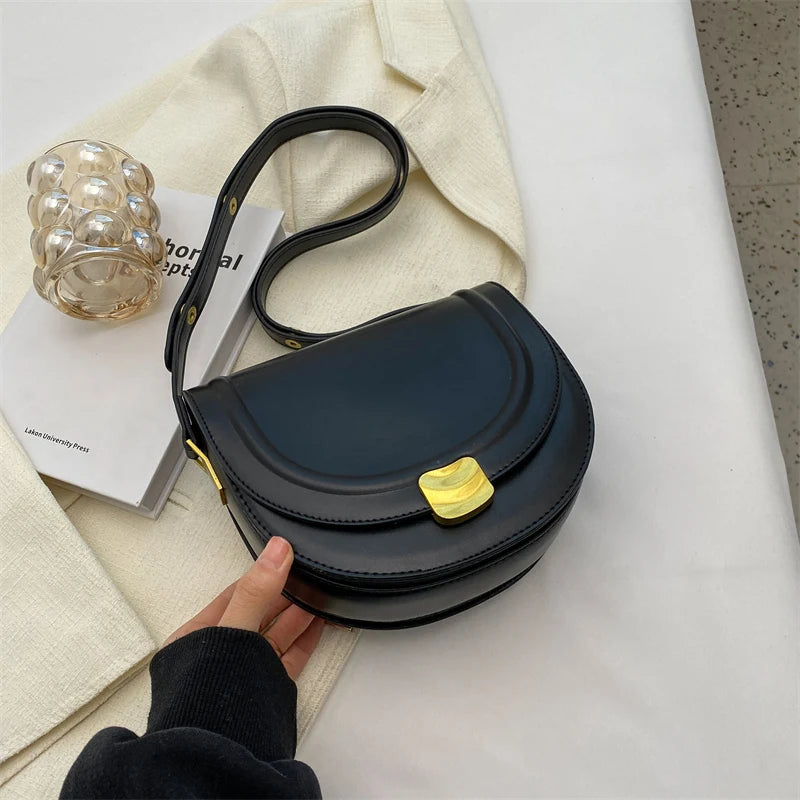 LEFTSIDE Solid Color Retro PU Leather Saddle Bags for Women
