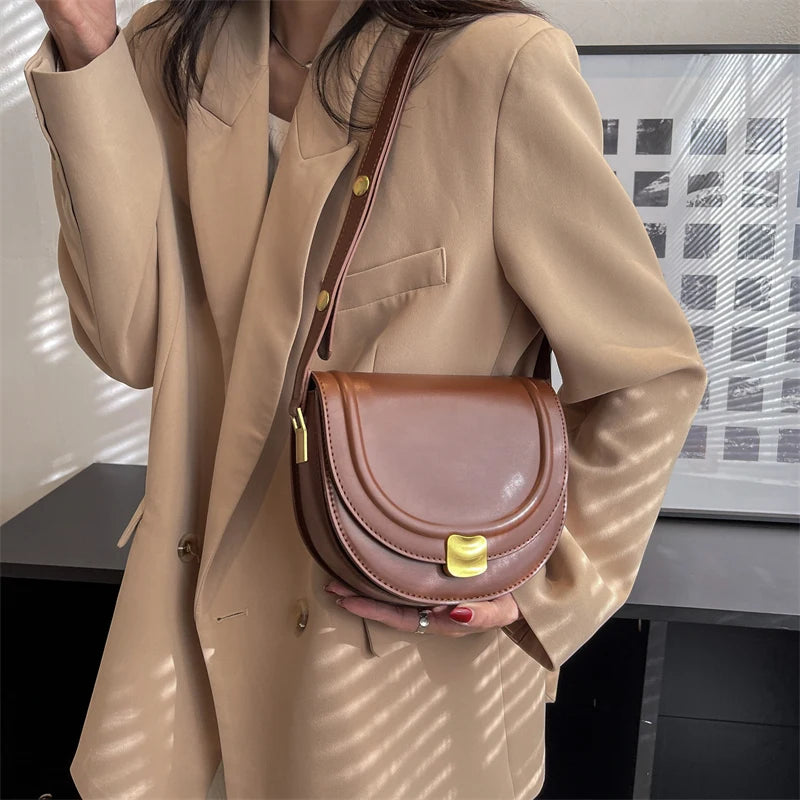 LEFTSIDE Solid Color Retro PU Leather Saddle Bags for Women
