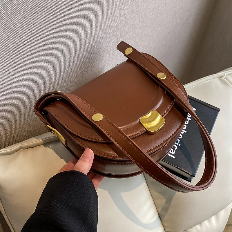 LEFTSIDE Solid Color Retro PU Leather Saddle Bags for Women