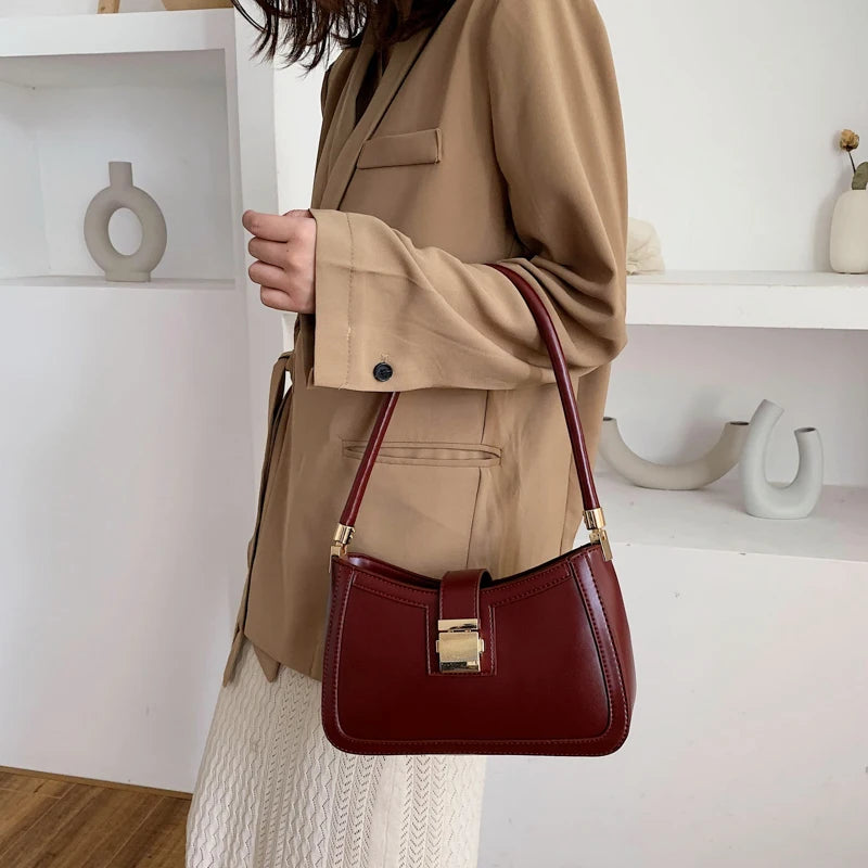 LEFTSIDE Shoulder Bags For Women Solid PU Leather Lock Handbags Small Purse