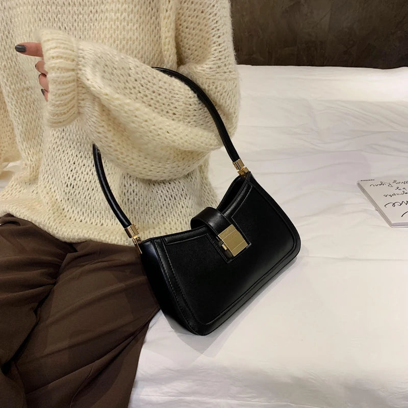 LEFTSIDE Shoulder Bags For Women Solid PU Leather Lock Handbags Small Purse