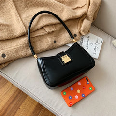 LEFTSIDE Shoulder Bags For Women Solid PU Leather Lock Handbags Small Purse