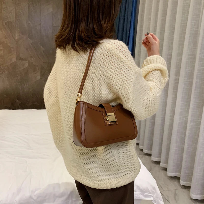 LEFTSIDE Shoulder Bags For Women Solid PU Leather Lock Handbags Small Purse