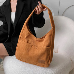 LEFTSIDE Shoulder Side Bags for Women Corduroy Handbags Tote Brown