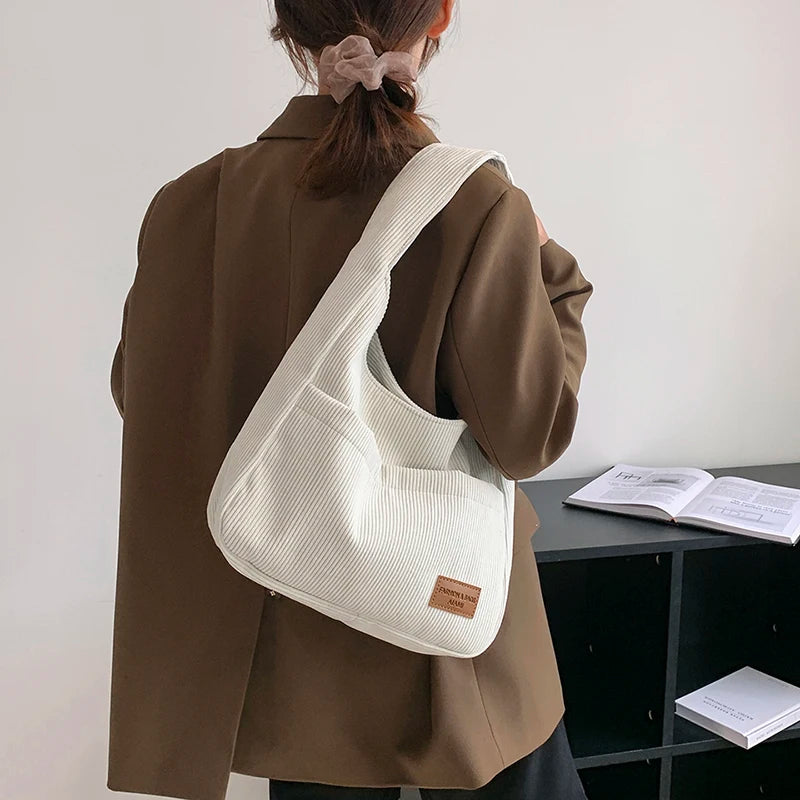 LEFTSIDE Shoulder Side Bags for Women Corduroy Handbags Tote Brown
