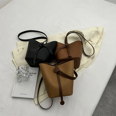 Small Bucket Crossbody for Women Vintage PU Leather Handbags Solid Shoulder Bag