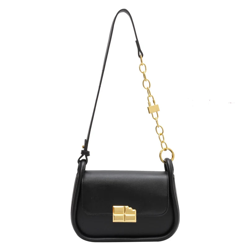 Small PU Leather Saddle Bag Chain Crossbody Purse for Women