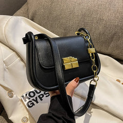 Small PU Leather Saddle Bag Chain Crossbody Purse for Women