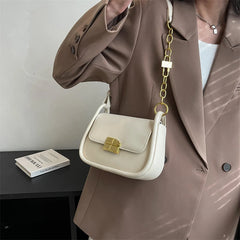 Small PU Leather Saddle Bag Chain Crossbody Purse for Women