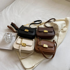 Small PU Leather Saddle Bag Chain Crossbody Purse for Women