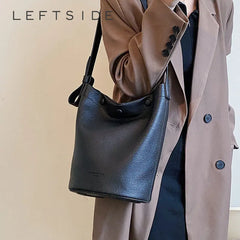 LEFTSIDE Soft Leather Bucket Crossbody Bag for Women