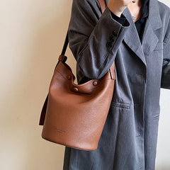 LEFTSIDE Soft Leather Bucket Crossbody Bag for Women