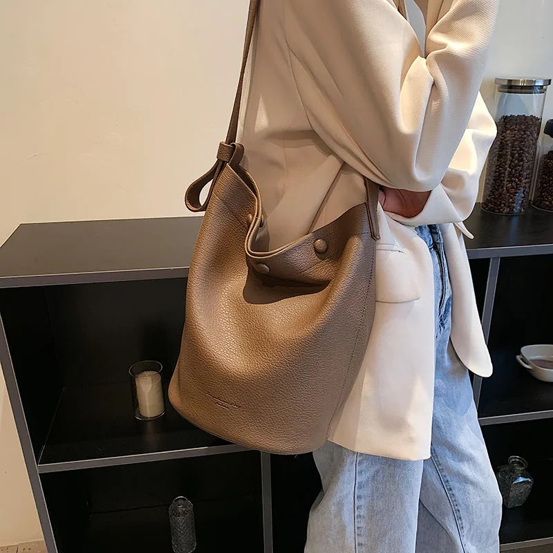 LEFTSIDE Soft Leather Bucket Crossbody Bag for Women