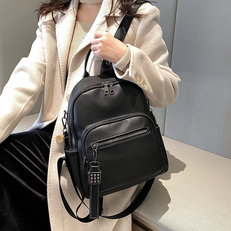 Small PU Leather Backpack for Women Girls School Teens