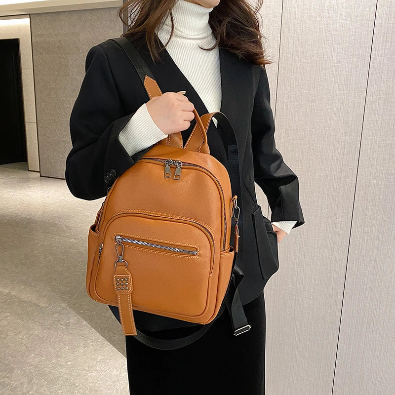 Small PU Leather Backpack for Women Girls School Teens