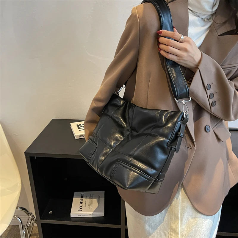 LEFTSIDE Splicing Crossbody Bag Winter PU Leather Handbags Purse