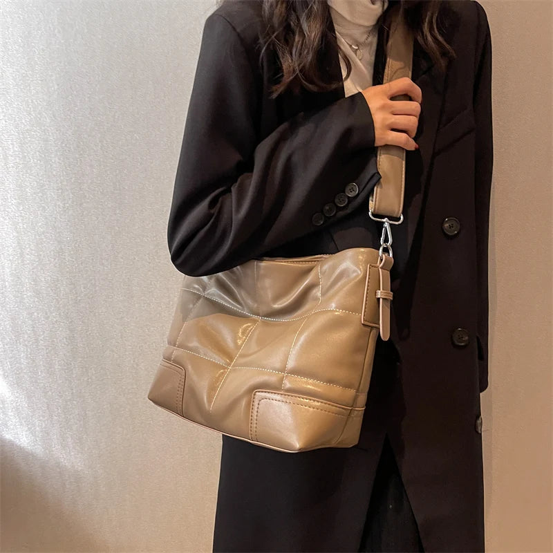 LEFTSIDE Splicing Crossbody Bag Winter PU Leather Handbags Purse