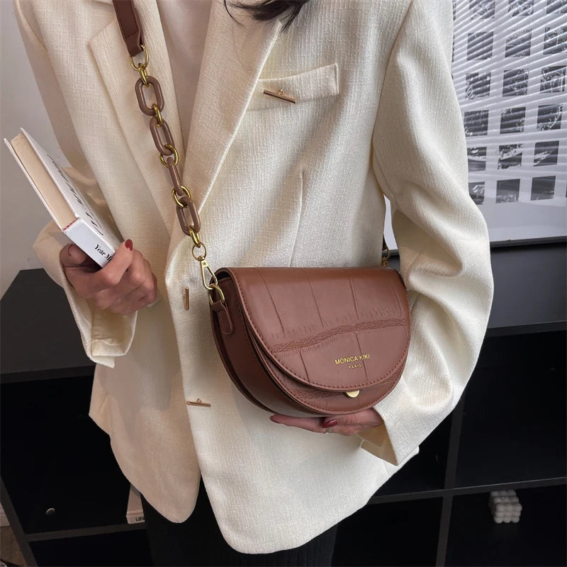 Stone Pattern Saddle Bags for Women Small Crossbody Bag
