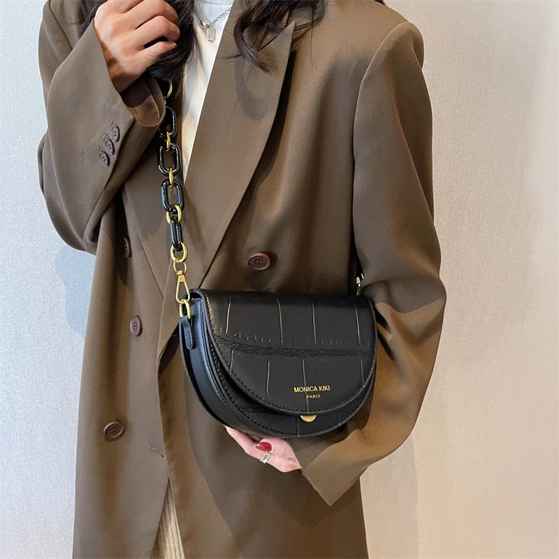 Stone Pattern Saddle Bags for Women Small Crossbody Bag