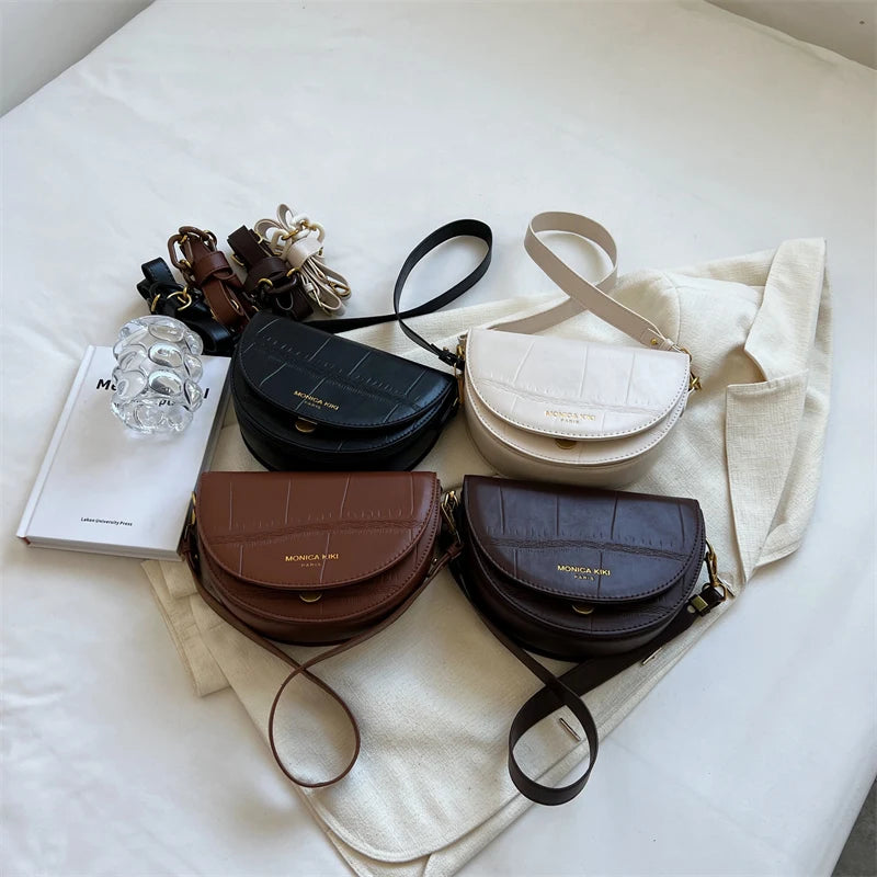 Stone Pattern Saddle Bags for Women Small Crossbody Bag