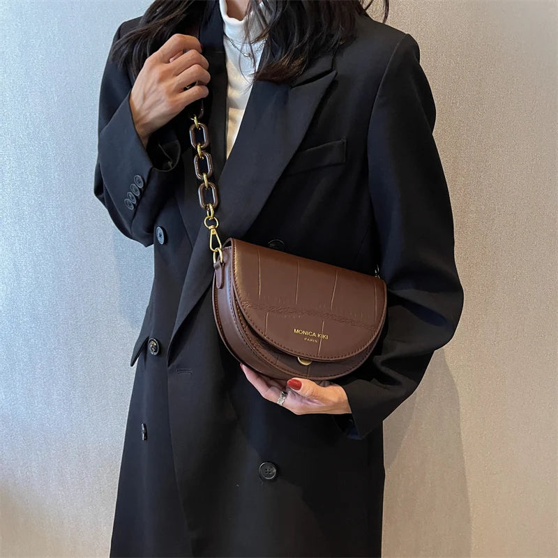 Stone Pattern Saddle Bags for Women Small Crossbody Bag