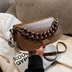 Thick Chain Saddle Bags Winter Leather Crossbody Handbag