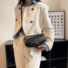 Thick Chain Saddle Bags Winter Leather Crossbody Handbag