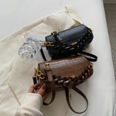 Thick Chain Saddle Bags Winter Leather Crossbody Handbag