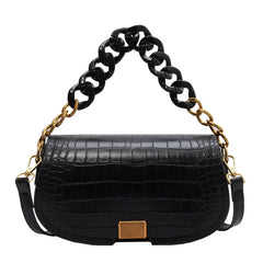 Thick Chain Saddle Bags Winter Leather Crossbody Handbag
