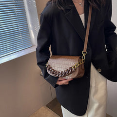 Thick Chain Saddle Bags Winter Leather Crossbody Handbag