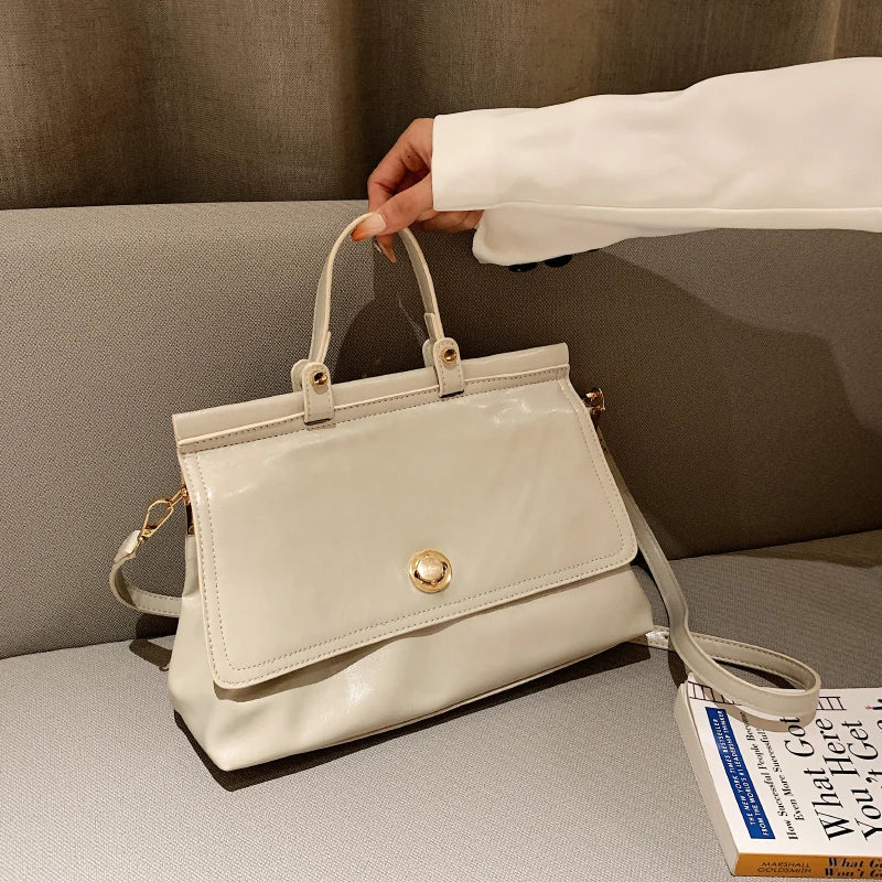 Vintage Leather Top Handle Tote Bag Women Winter Shoulder Crossbody