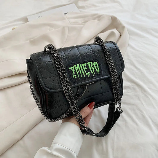 Small Metallic Top Handle Crossbody Bag Quilted Chain Handbag Purse