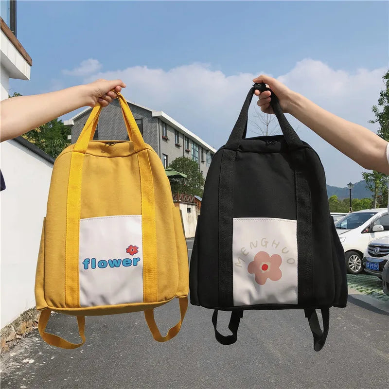 LENLEI Cotton Canvas Women Backpack Printing Flowers Student Bag