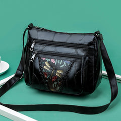 Women Messenger Shoulder Handbags with Flowers Multi-pocket Crossbody