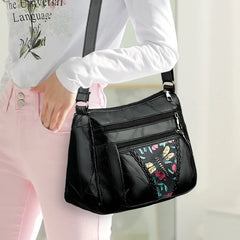 Women Messenger Shoulder Handbags with Flowers Multi-pocket Crossbody