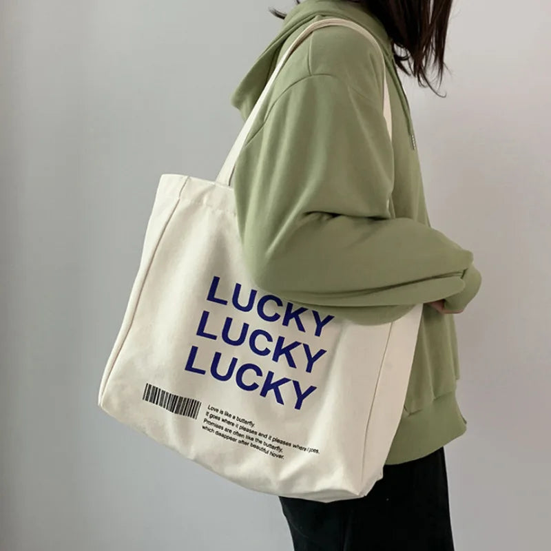 LUCKY Women Canvas Bag Retro Messenger Large Capacity Shopping Shoulder Tote